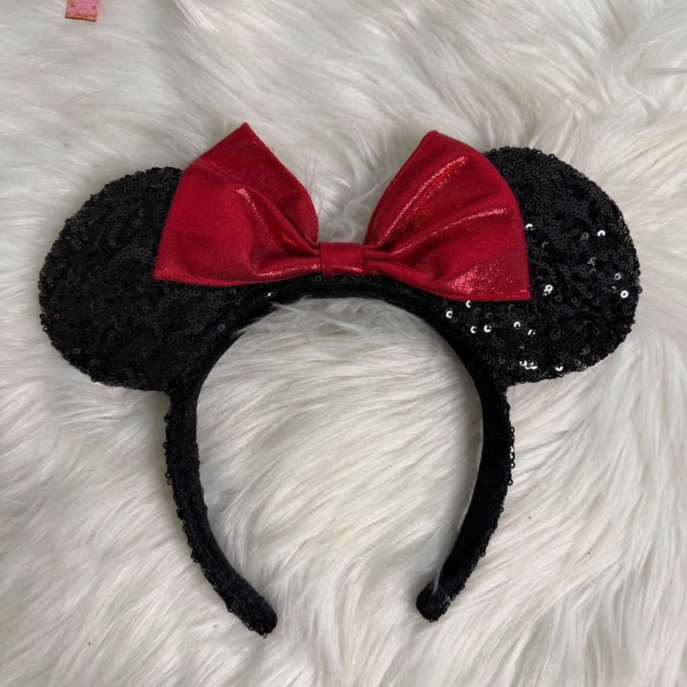 Disney Parks - Classic Black Sequin Red Bow Mickey Minnie Ears